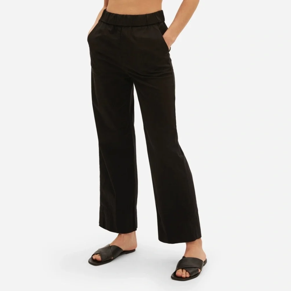 Everlane Womens Pull On Pant Size 6 Black High Waist Straight Leg Organic Cotton - Picture 2 of 15